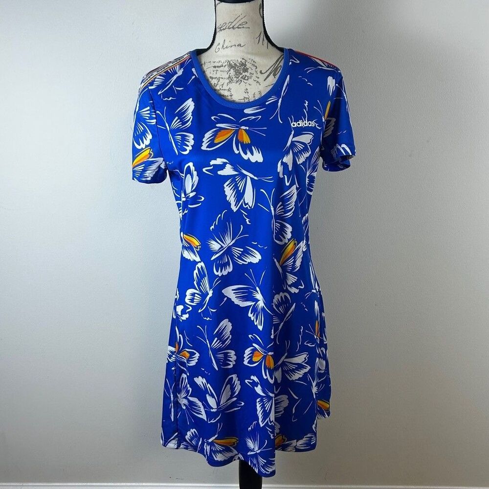 Adidas Farm Rio Butterfly Dress Womens Medium Blue Floral Short Sleeve T-Shirt
